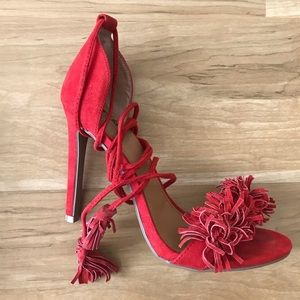 Lace Up Fringe Pumps Heels